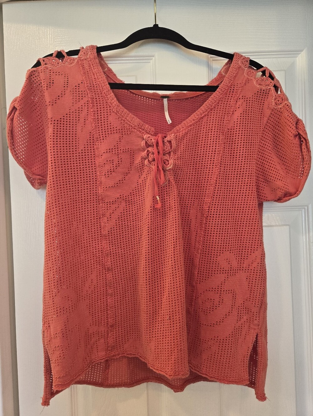 Free People Perforated Crocheted Top, M